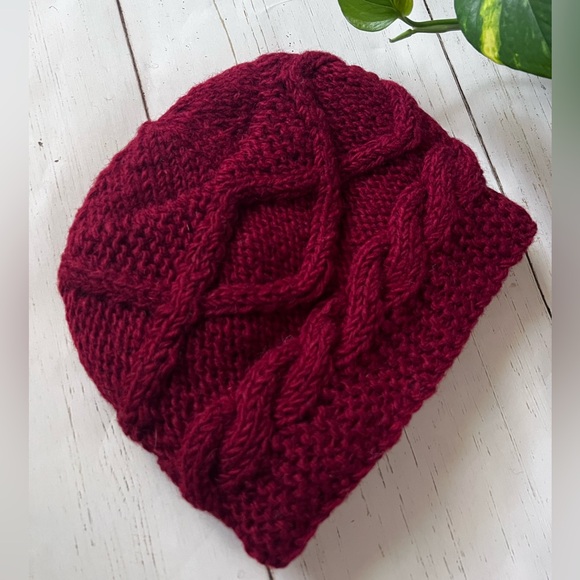 Chunky knit woolen beanie Maroon - Picture 1 of 10